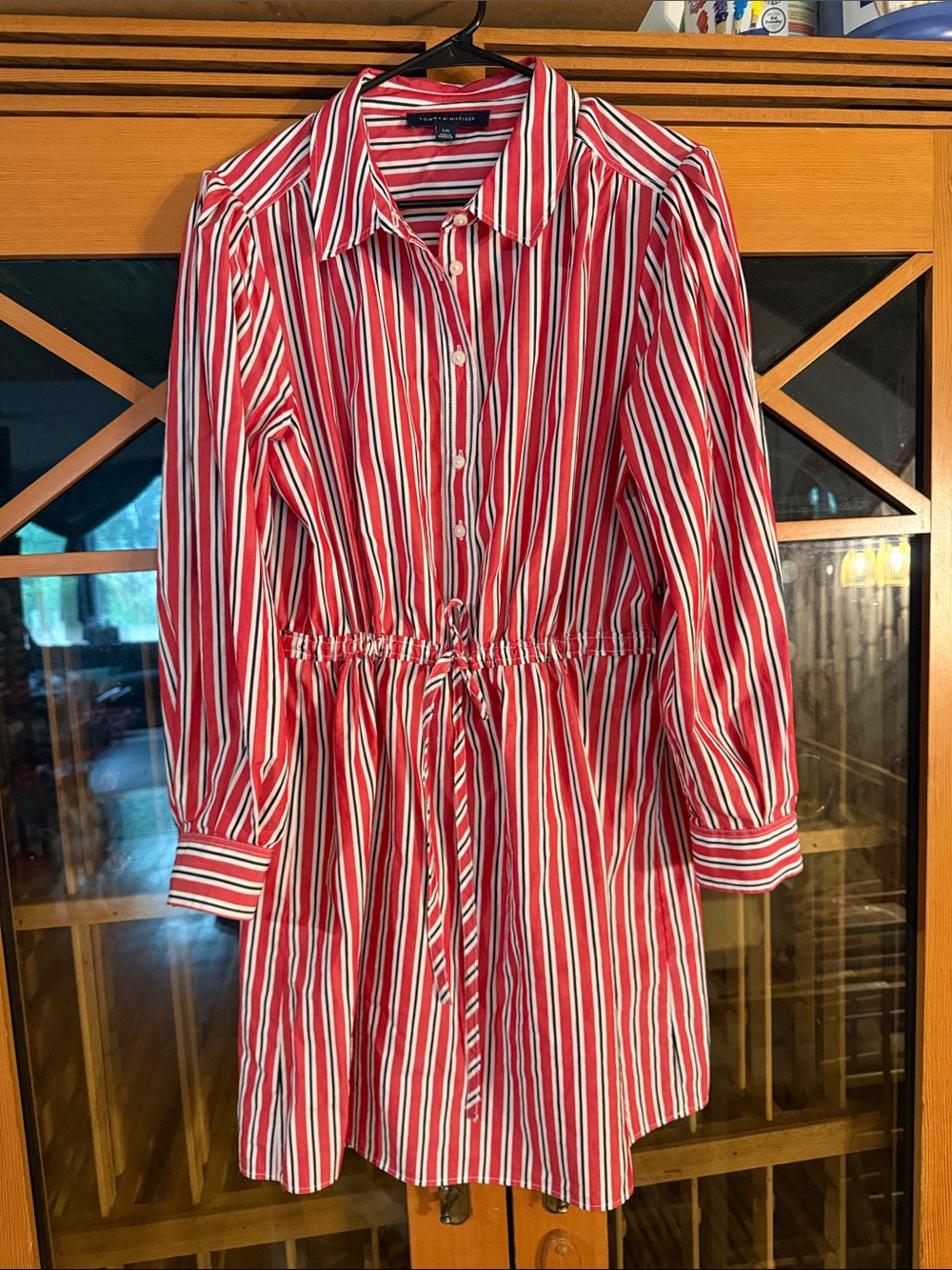 Tommy Hilfiger Red, White & Navy Striped Drawstring Shirt Dress